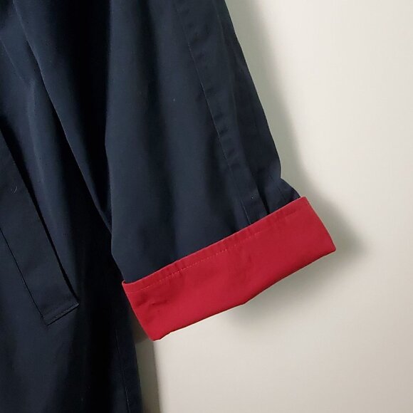 Vintage London Fog Maincoats Womens Trench Coat Navy Red Liner Rolled Cuffs Hood - Picture 6 of 13